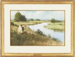 Lunch by the River by Brett James Smith, watercolor on paper, sold Jul 2022