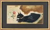 Still Life w/ Black Cat by Sterling Strauser, oil on board, sold Jul 2022