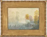 Kentucky Cabin & Corn Shocks by Robert Burns Wilson, watercolor and gouache on paper, sold Jul 2022