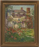 House w/ Garden by Maude or Maud Kaufman Eggemeyer, oil on board, sold Jul 2022