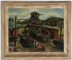 Workers at a Railroad by Louis Bosa, oil on canvas, sold Jul 2022