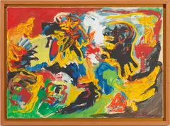 Multicolor Abstract Expressionist by Finn Pedersen, mixed media on paper, sold Jan 2022