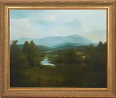 Smoky Mountain Landscape by Large Ron Williams, oil on canvas, sold Jan 2022