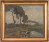Landscape, Moonlit Pond by Albert Julius Martin Larsen, oil on canvas, sold Jan 2022