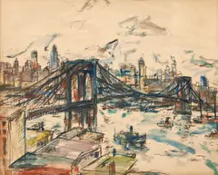 View of Manhattan from Brooklyn by Henry Botkin, watercolor on paper, sold Jan 2022