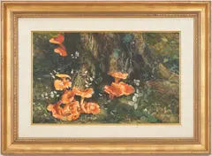 Toadstools in Sunlight by John Chumley, watercolor, sold Jan 2022