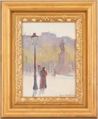 Figures a City Street by Paul Cornoyer, oil on canvas, sold Jan 2022