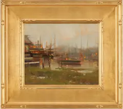 Nantucket Rain by Michael J. Lynch, 1997, oil on board, sold Jul 2021