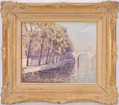 Bridge by Norman Lloyd, oil on canvas, sold Jul 2021