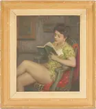 Portrait of a Woman Reading by Jacques Weismann, oil on board, sold Jul 2021