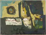 Abstract by Bimal Dasgupta, oil on canvas, sold Jul 2021