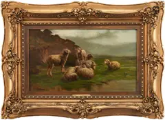 Califano Landscape of Sheep by John Califano, oil on board, sold Jan 2021