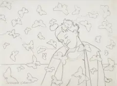 Man w/ butterflies by Carroll Cloar, graphite, sold Jan 2021