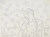 Man w/ butterflies by Carroll Cloar, graphite, sold Jan 2021