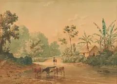 Cazabon 19th C. Landscape, Trinidad by Michel Cazabon, watercolor, sold Jan 2021