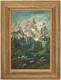 Cathedral Group of the Grand Tetons by Archie Boyd Teater, oil on canvas, sold Jul 2020
