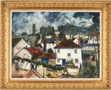 English Village Landscape by Jeremy King, oil on board, sold Jul 2020