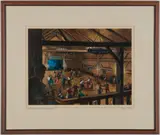 Illustration art, barn dance by William Barss, gouache, sold Jan 2020