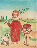 Lion Lamb by Jack Savitsky, oil on board, sold Jan 2020