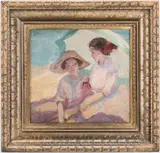 Beach Scene by Catherine Wiley, oil on canvas, sold Jan 2020