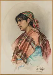 Romani Woman by Giulio Rosati, watercolor on paper, sold Oct 2019
