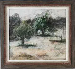 The Green and White Orchard by Joanna Higgs Ross, tempera on board, sold Oct 2019