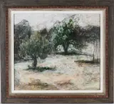 The Green and White Orchard by Joanna Higgs Ross, tempera on board, sold Oct 2019