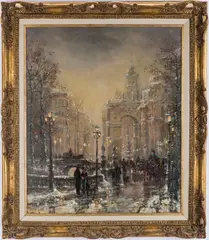 Parisian Winter Street Scene by Walter Forner, oil on canvas, sold Oct 2019
