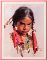 Native American Girl w/ Turquoise by Harley W. Brown, gouache and pastel, sold Oct 2018