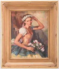 Sara, Dancer at Rest by Dan Goozee, oil on canvas, sold Oct 2018