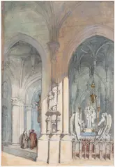 Cathedral Scene by Alfred-Charles Conrade, watercolor, sold Oct 2018