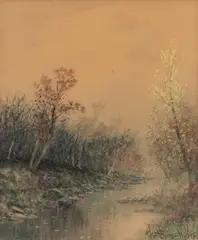 Landscape by Robert Burns Wilson, watercolor and gouache, sold Oct 2018