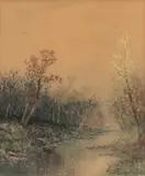 Landscape by Robert Burns Wilson, watercolor and gouache, sold Oct 2018