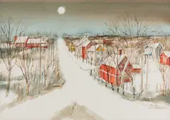 Snow Village by Viktor Schreckengost, watercolor on paper, sold Jul 2019