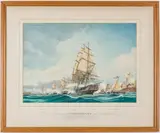 The Attack by the United States Navy on the Harbor of Tripoli by William Nowland Van Powell, 1952, watercolor on paper, sold Jul 2019
