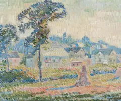 Impressionist Village Landscape by Edgar Nye, oil on canvas, sold Jul 2019