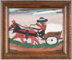 Cotton Wagon by Clementine Hunter, oil on board, sold Jul 2019
