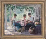 The Pea Shellers by Catherine Wiley, oil on canvas, sold Jul 2019