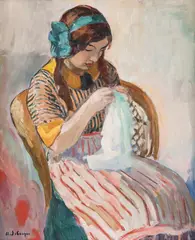 Jeune Fille Cousant by Henri Lebasque, oil on canvas, sold Jul 2019