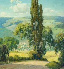 Grigware, Landscape with Village by Edward T. Grigware, oil on canvas, sold Jul 2019