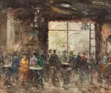 French Cafe by Mario Passoni, oil on canvas, sold Apr 2019