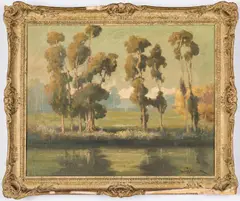 Landscape with Eucalyptus by Davis Francis Schwartz, oil, sold Apr 2019