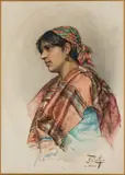 Romani Woman by Giulio Rosati, watercolor on paper, sold Apr 2019