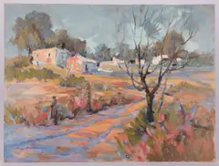 Farmstead Landscape by Earline W. Barnes, oil on board, sold Jan 2019