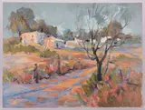 Farmstead Landscape by Earline W. Barnes, oil on board, sold Jan 2019