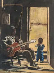 Genre Scene, Man with Child by Joseph Delaney, 1980, oil on board, sold Jan 2019