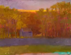 Landscape, Glow the Ridge by Wolf Kahn, 1990, oil on canvas, sold Jan 2019