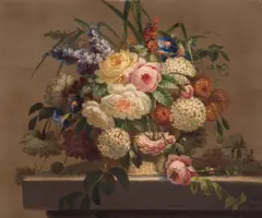 Still Life, Flowers with Fly by Thomas Hill, oil on canvas, sold Jan 2019