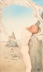 Surrealist Female Nude in Landscape by Werner Wildner, oil on panel, sold Jan 2019