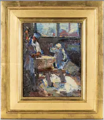 Stone Cutters by Walter Farndon, oil on board, sold Jan 2019